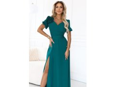 Elegantní dlouhé šaty s&nbsp;páskem a&nbsp;vysokým rozparkem lahvově zelené model 21779075 - numoco 6