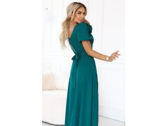 Elegantní dlouhé šaty s&nbsp;páskem a&nbsp;vysokým rozparkem lahvově zelené model 21779075 - numoco 8