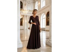 model 21785337 AMBER elegantní dlouhé krajkové šaty s&nbsp;výstřihem čokoládové - numoco 6