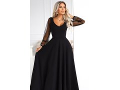 LORETTA dlouhé šaty s tylovými rukávy a výstřihem černé model 21791763 - numoco 4