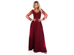 LORETTA dlouhé šaty s&nbsp;tylovými rukávy a&nbsp;výstřihem vínové model 21791769 - numoco 1