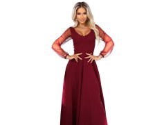 LORETTA dlouhé šaty s&nbsp;tylovými rukávy a&nbsp;výstřihem vínové model 21791769 - numoco 2