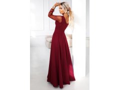 LORETTA dlouhé šaty s&nbsp;tylovými rukávy a&nbsp;výstřihem vínové model 21791769 - numoco 5