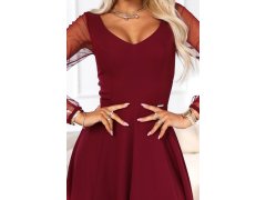 LORETTA dlouhé šaty s&nbsp;tylovými rukávy a&nbsp;výstřihem vínové model 21791769 - numoco 7