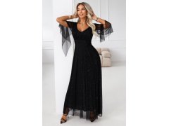 Dlouhé lehké třpytivé šaty s&nbsp;výstřihem a&nbsp;rukávy černé model 21802210 - numoco basic 3