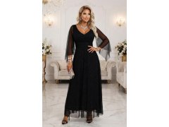 Dlouhé lehké třpytivé šaty s&nbsp;výstřihem a&nbsp;rukávy černé model 21802210 - numoco basic 4