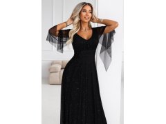 Dlouhé lehké třpytivé šaty s&nbsp;výstřihem a&nbsp;rukávy černé model 21802210 - numoco basic 7