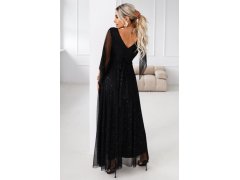 Dlouhé lehké třpytivé šaty s&nbsp;výstřihem a&nbsp;rukávy černé model 21802210 - numoco basic 8