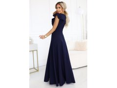 Elegantní maxi šaty s hlubokým výstřihem a rozparkem na nohou tmavě modré model 21861000 - numoco 6