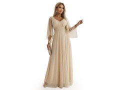 Dlouhé lehké třpytivé šaty s&nbsp;výstřihem a&nbsp;rukávy barva model 21955156 - numoco basic 2
