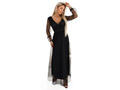 model 22045481 Dlouhé maxi šaty s tylovými rukávy a obálkovým výstřihem černé - numoco basic 1