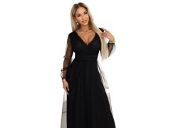 model 22045481 Dlouhé maxi šaty s tylovými rukávy a obálkovým výstřihem černé - numoco basic 2