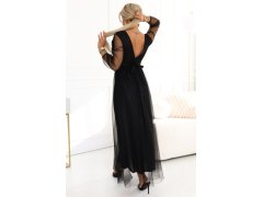 model 22045481 Dlouhé maxi šaty s tylovými rukávy a obálkovým výstřihem černé - numoco basic 7