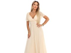 dlouhé třpytivé šaty s&nbsp;výstřihem a&nbsp;krátkými rukávy béžové model 22046290 - numoco basic 5