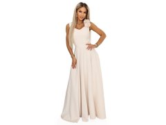 model 22067486 Elegantní večerní maxi šaty s&nbsp;rozparkem a&nbsp;růžemi béžové - numoco 1