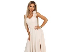 model 22067486 Elegantní večerní maxi šaty s&nbsp;rozparkem a&nbsp;růžemi béžové - numoco 2
