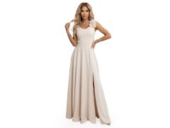 model 22067486 Elegantní večerní maxi šaty s&nbsp;rozparkem a&nbsp;růžemi béžové - numoco 3