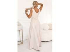 model 22067486 Elegantní večerní maxi šaty s&nbsp;rozparkem a&nbsp;růžemi béžové - numoco 8