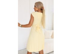 LILA Klasické plisované šaty s krátkými rukávy a páskem žluté model 22130812 - numoco 5