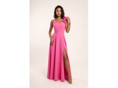 model 22141517 Elegantní večerní maxi šaty s rozparkem a růžemi cukrově růžové - numoco 2