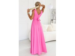 model 22141517 Elegantní večerní maxi šaty s rozparkem a růžemi cukrově růžové - numoco 6