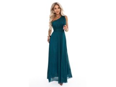 Dlouhé lesklé večerní šaty s&nbsp;jedním – zelená model 22266670 - numoco basic 1
