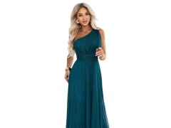 Dlouhé lesklé večerní šaty s&nbsp;jedním – zelená model 22266670 - numoco basic 2