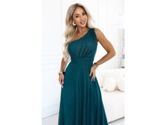 Dlouhé lesklé večerní šaty s&nbsp;jedním – zelená model 22266670 - numoco basic 3