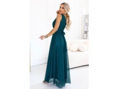 Dlouhé lesklé večerní šaty s&nbsp;jedním – zelená model 22266670 - numoco basic 5