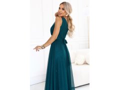 Dlouhé lesklé večerní šaty s&nbsp;jedním – zelená model 22266670 - numoco basic 6