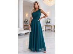 Dlouhé lesklé večerní šaty s&nbsp;jedním – zelená model 22266670 - numoco basic 7